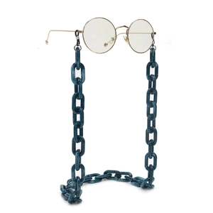 Chaîne de lunettes rétro en acrylique marbré avec monture ronde dorée élégante