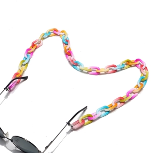 Colorful gradient acrylic eyeglasses chain in heart shape with black round sunglasses