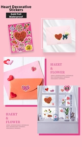 Waterproof heart and floral gift stickers with gold foil details for envelope sealing