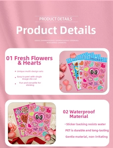 Detail showing waterproof PET heart and floral envelope seals for Valentine decorations