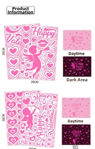 Luminous Valentine's Day heart stickers showing glowing effect in light and dark mode