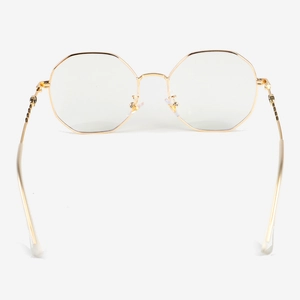Modern gold polygonal metal blue light blocking glasses with geometric textured temples