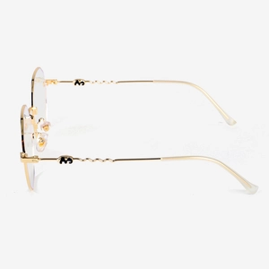 Modern gold metal blue light blocking glasses with elegant wavy temples and clear lenses