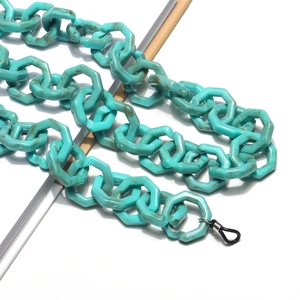 Green marble texture acrylic eyewear chain with hexagonal links and silicone ends