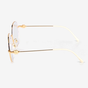 Elegant gold metal anti-blue light glasses with clover hinge detail and white ear tips