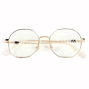 Polygonal gold metal anti-blue light glasses with elephant charm and wavy temples