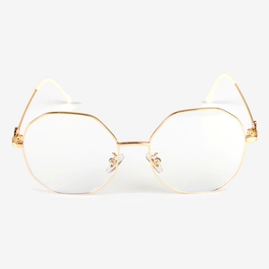 Fashionable gold octagonal metal frame anti-blue light glasses with clear lenses