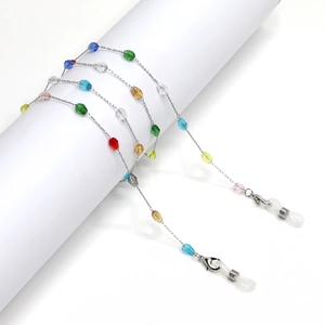 Colorful Crystal Glass Bead Glasses Chain Stainless Steel Eyeglass Lanyard Non-slip Sunglasses Strap For Women