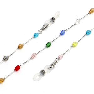 Colorful oval crystal stainless steel chain for sunglasses and eyewear with non-slip grips