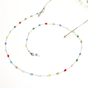 Colorful crystal bead stainless steel eyewear chain with adjustable silicone loops
