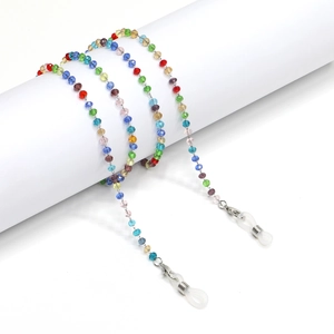 Chaîne De Lunettes De Soleil Acier Inoxydable Perles Cristal Colorées Cordon Lunettes Antidérapant Accessoire Mode Femme