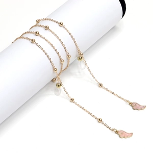 Metal Glasses Chain Gold Beads Enamel Wing Pendant Anti Slip Silicone Loops Fashion Eyewear Holder Strap