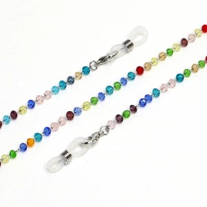 Chaîne de lunettes en perles de cristal arc-en-ciel acier inoxydable avec fermoirs homard