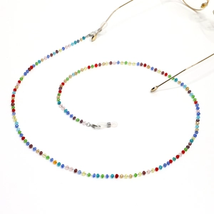 Chaîne de lunettes en perles de cristal colorées et acier avec boucles silicone