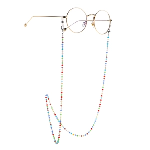 Chaîne de lunettes en perles de cristal colorées et monture dorée ronde en acier