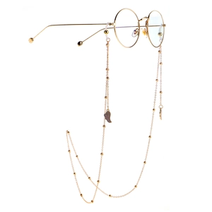 Fashion gold glasses chain with delicate beads and heart charms on round frames