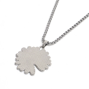 Daisy pendant necklace in silver stainless steel with textured back and thick link chain