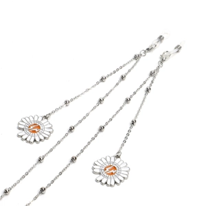 Catenina per occhiali in argento con ciondolo a margherita bianca e logo a fulmine