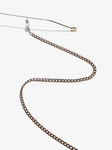 Detail shot of antique gold metal glasses chain with non-slip rubber loop connectors