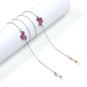 Butterfly Glasses Chain Metal Anti Slip Eyewear Strap Silver Fashion Jewelry Women Elegant Pink Charm