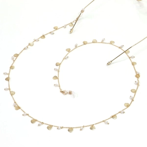 Elegant Gold Alloy Metal Eyeglasses Chain With Faux Artificial Pearls And Shell Pendants Anti-Slip Adjustable Sunglasses Strap
