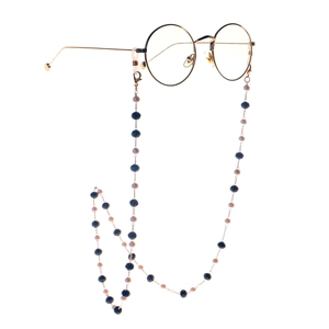 Chaîne de lunettes dorée avec perles de cristal bleu 8mm et perles roses élégantes