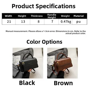 Detail view of vintage PU leather crossbody bag with size specifications and dimensions