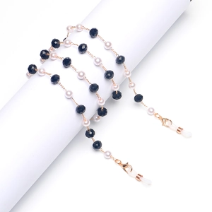 Chaîne De Lunettes Dorée À La Mode Avec Künstliche Perles De Cristal Et Künstliche Perles Facettées Noires Cordon Antidérapant Pour Femmes