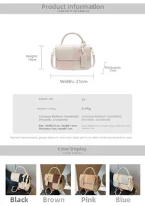 Detailed size specifications and multi-color options for the stylish PU leather crossbody bag