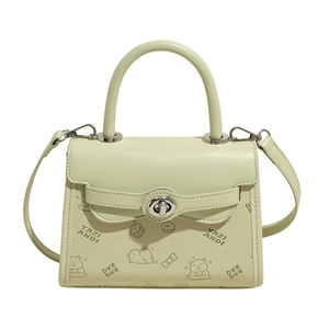 Fashionable light green mini square bag with cute cartoon embossing and silver twist lock