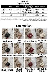 Size guide for quilted chain bags showing dimensions and weights for large, medium and small