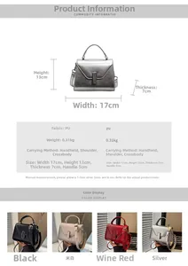 Tableau des tailles détaillé du sac bandoulière en cuir PU avec dimensions et boucle