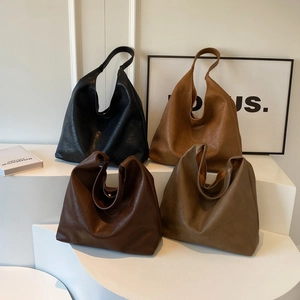 Large Capacity Shoulder Bag Textured PU Leather Vintage Hobo Tote For Women Commuting Daily Casual Soft Underarm Bag