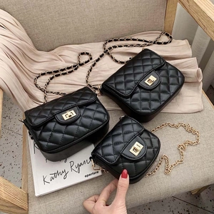 Elegant Quilted Crossbody Bag For Women PU Leather Rhombic Pattern Metal Chain Strap Fashion Small Square Flap Bag