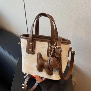 Sac Seau Pour Femme En Cuir PU Avec Motifs Gaufrés Mini Sac À Main Tote Charme De Chien Bandoulière Amovible