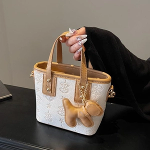 Women Mini Bucket Bag PU Leather Embossed Star Pattern Crossbody Handheld Fashion Chic Tote With Cute Charm For Daily Use