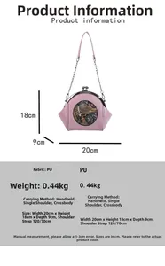 Detailed dimensions diagram of pink shell bag with ethnic elephant embroidery and chain