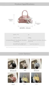 Detailed size specifications of the PU leather pillow bag with pearl bow accents