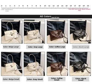 Detail view of retro pleated leather tote bags in various colors and sizes with a scale