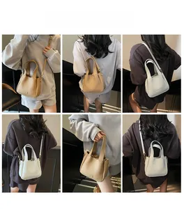 Litchi texture leather bucket bag shown in multiple carrying styles for women