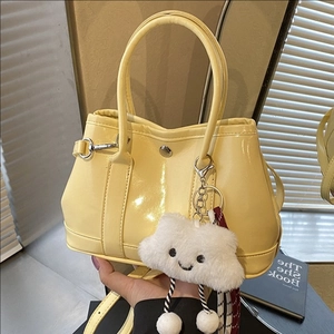 Women Glossy PU Leather Handbag Crossbody Shoulder Bag With Plush Cloud Charm Fashion Versatile Commuting Bag