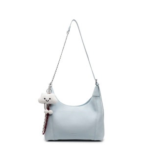 Chic Hobo Bag PU Lychee Grain Large Capacity Shoulder Crossbody Bag With Cloud Plush Charm Urban Minimalist Casual Purse For Women