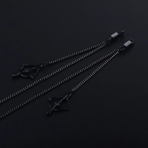 Fashionable matte black metal eyewear chain with arrow pendant and silicone loops