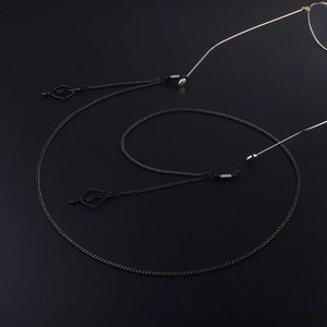 Black minimalist eyewear chain with stylish arrow charms and rubber grips for glasses