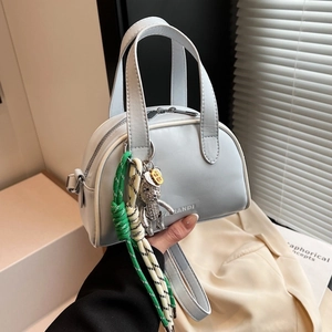 Mini Boston Handbag PU Leather Crossbody Shoulder Bag With Rhinestone Bear Charm Retro Simple Daily Style For Women