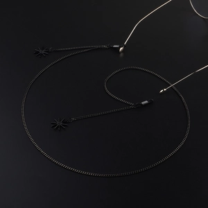 Chaîne à lunettes minimaliste noire en acier inoxydable avec pendentifs flocon et attaches
