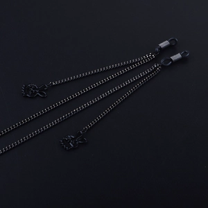 Minimalist black eyewear chain featuring cute rabbit pendants and non-slip rubber loops