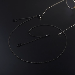Minimalist black glasses chain with cute rabbit pendants and anti-slip silicone loops