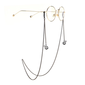 Anti-Slip Glasses Chain Metal Black Rabbit Heart Pendant Eyewear Strap Neck Hanging Accessory For Sunglasses