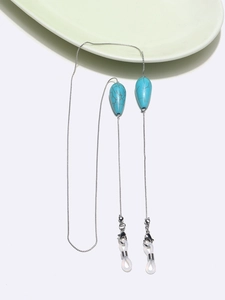 Silver chain eyewear strap featuring blue teardrop turquoise beads and lobster clasps